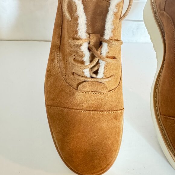 UGG Johanna Spill Seam Loafer Oxford Size 9 Suede Chestnut Wedge - Picture 4 of 13